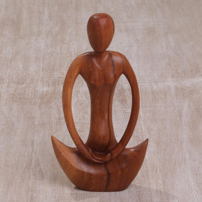 Maternal Meditation Handcrafted Suar Wood Meditation Sculpture from Bali