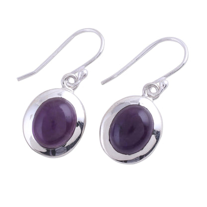 Haloed Purple Amethyst and Sterling Silver Dangle Earrings from India