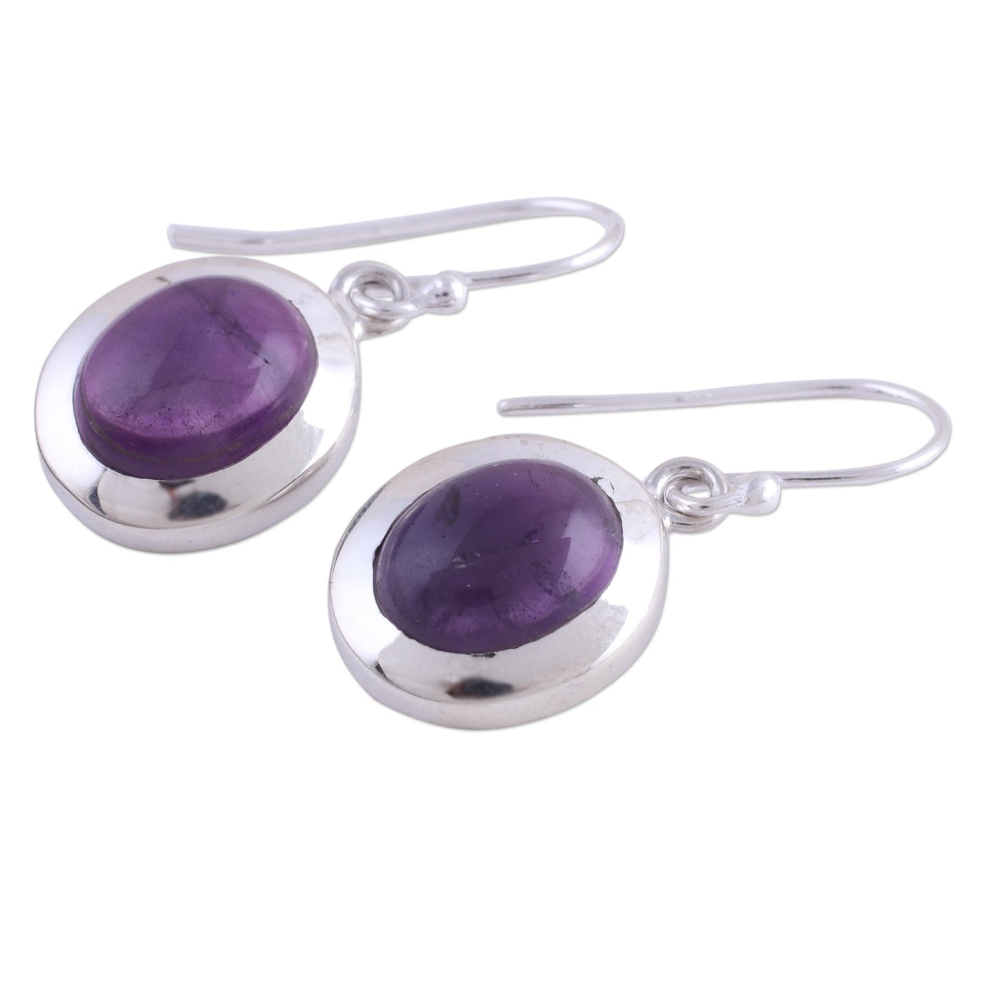 Haloed Purple Amethyst and Sterling Silver Dangle Earrings from India