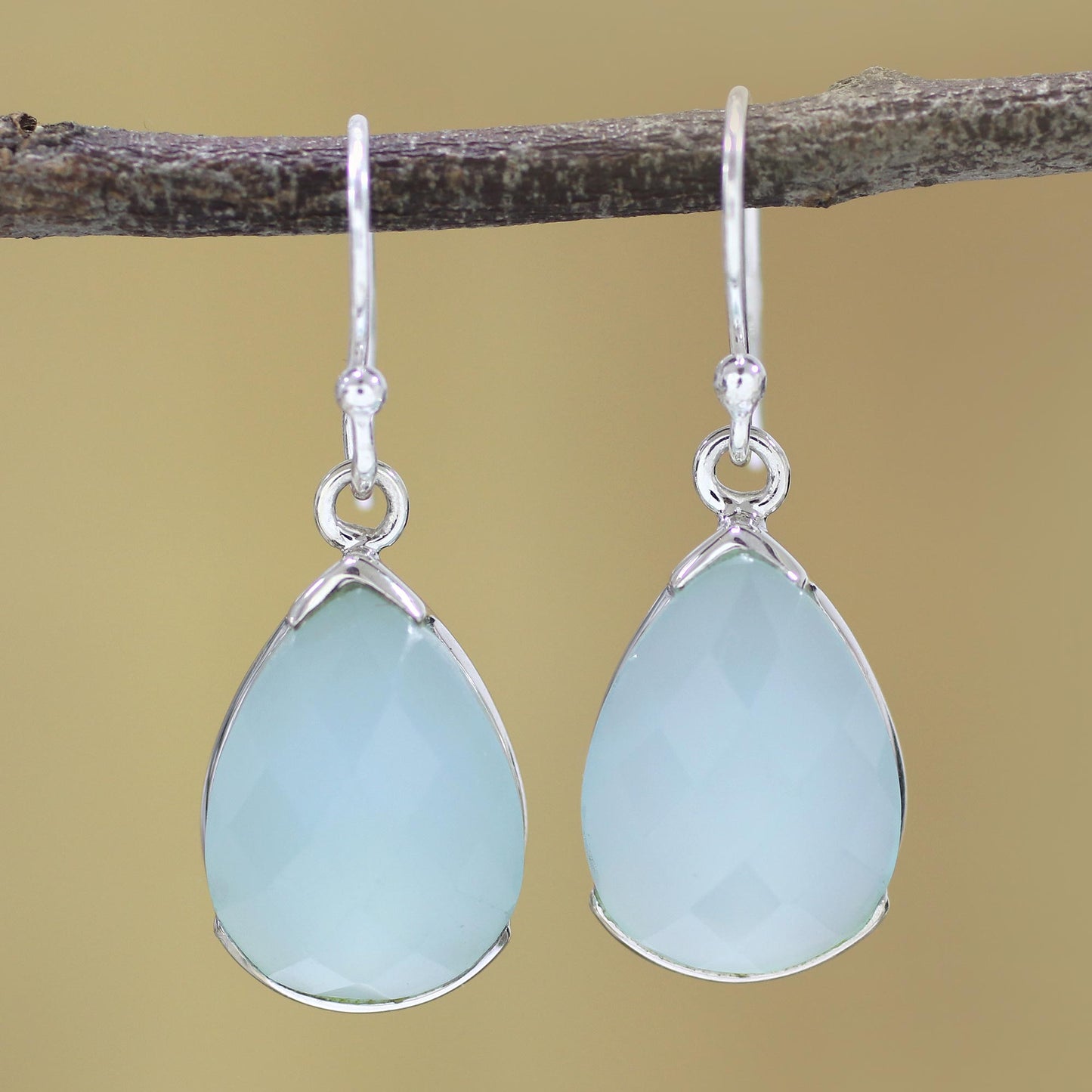 Aqua Drops Chalcedony Silver Dangle Earrings