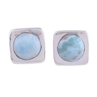 Encompass Larimar and Sterling Silver Button Earrings from India