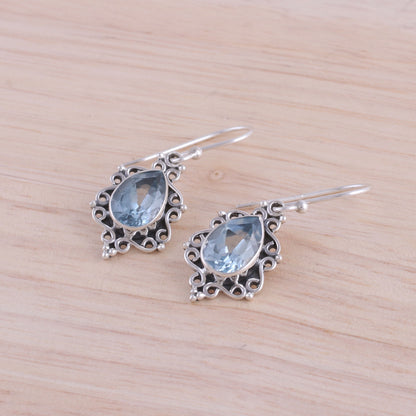 Blue Intricacy Sterling Silver and Blue Topaz Dangle Earrings from India