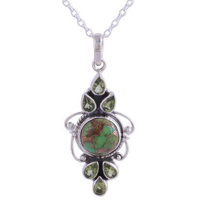 Glittering Green Peridot and Composite Turquoise Pendant Necklace from India