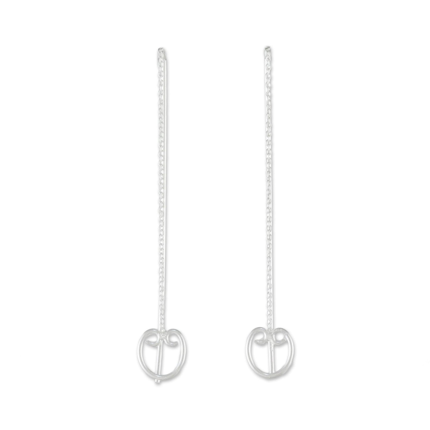 Falling Hearts Sterling Silver Hearts Long Threader Earrings from Thailand