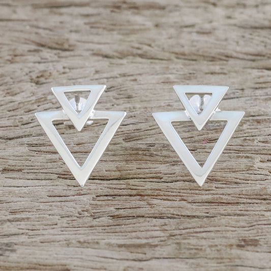 Trendy Triangles Sterling Silver Triangles Button Earrings from Thailand