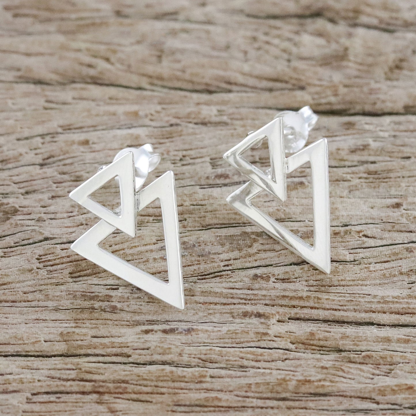 Trendy Triangles Sterling Silver Triangles Button Earrings from Thailand