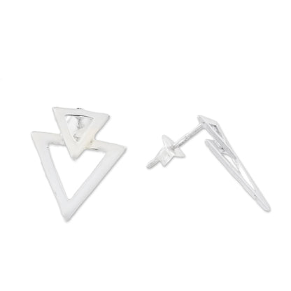 Trendy Triangles Sterling Silver Triangles Button Earrings from Thailand