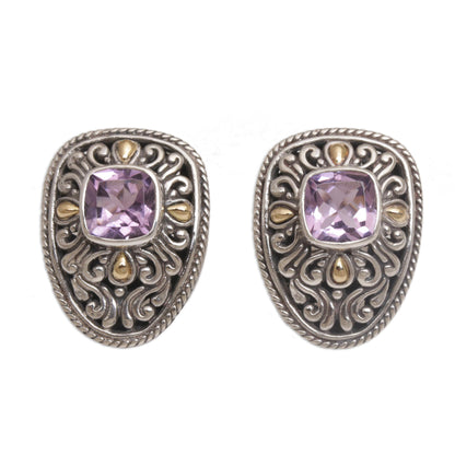 Luxurious Swirls Sterling Silver and Amethyst Drop Earrings with Gold Accents