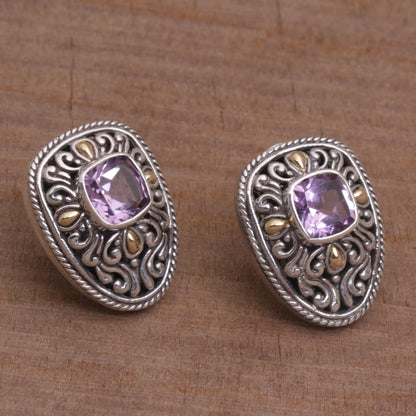Luxurious Swirls Sterling Silver and Amethyst Drop Earrings with Gold Accents
