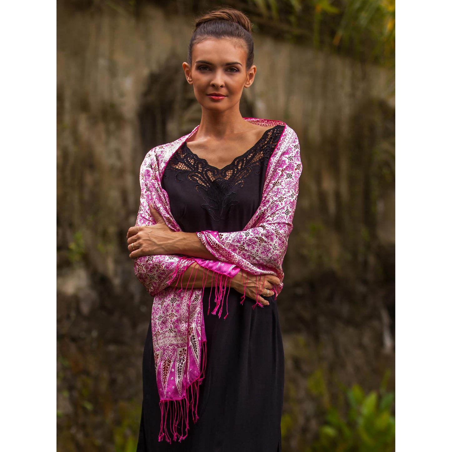 Truntum World In Fuchsia Batik Silk Scarf