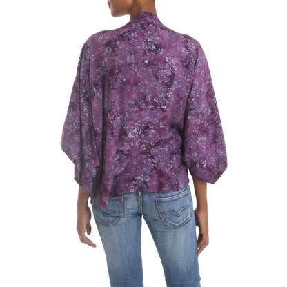 Lavish Garden in Boysenberry Purple Batik Short Rayon Kimono Jacket