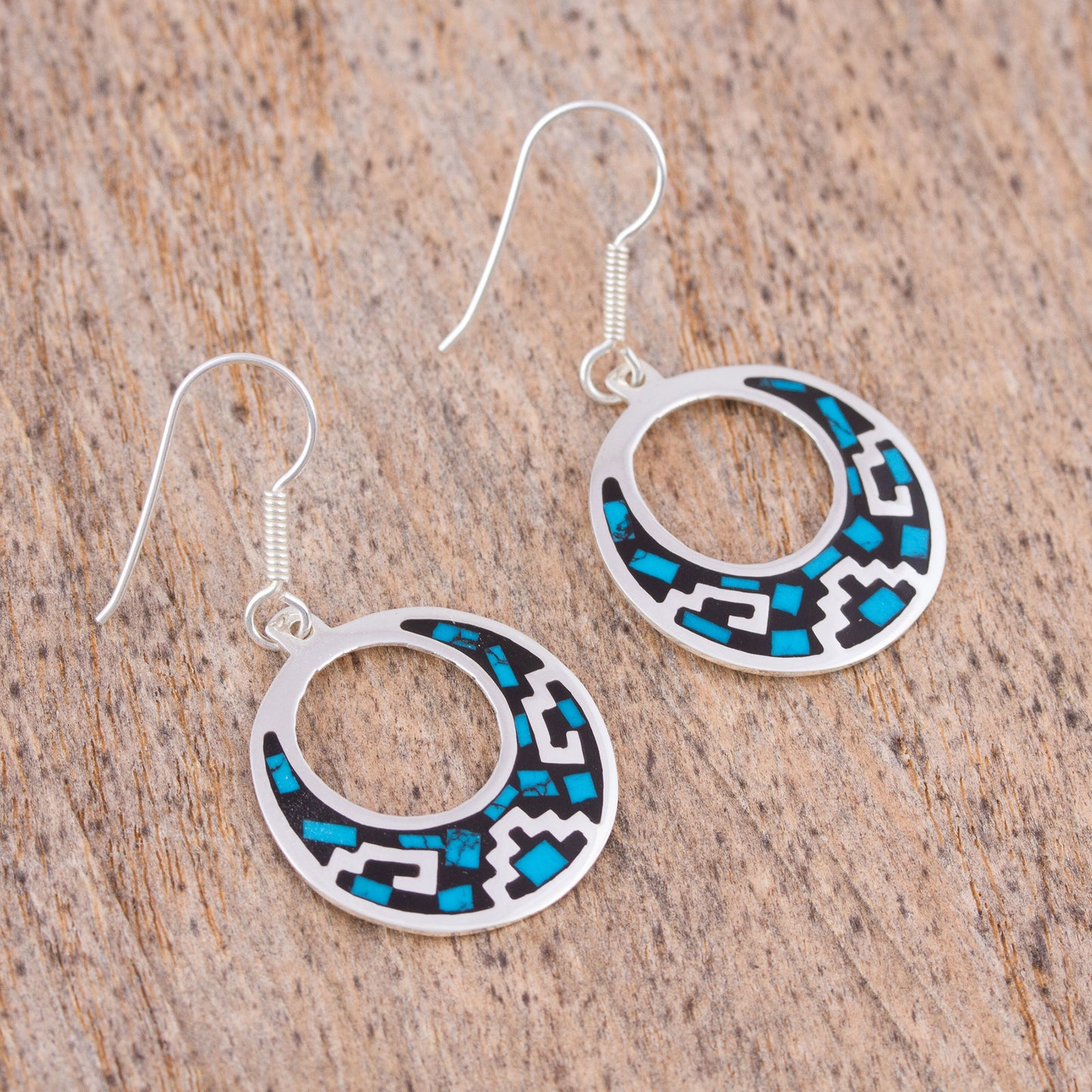 Windows of History Geometric Turquoise Dangle Earrings from Mexico