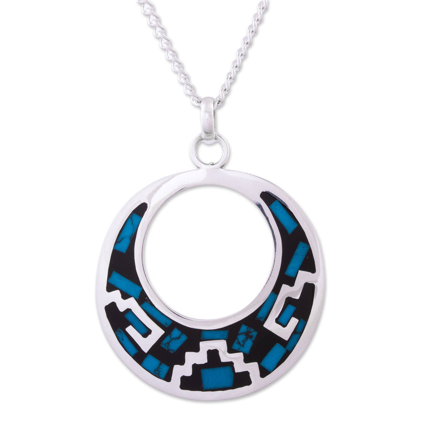 Window of History Geometric Turquoise Pendant Necklace from Mexico