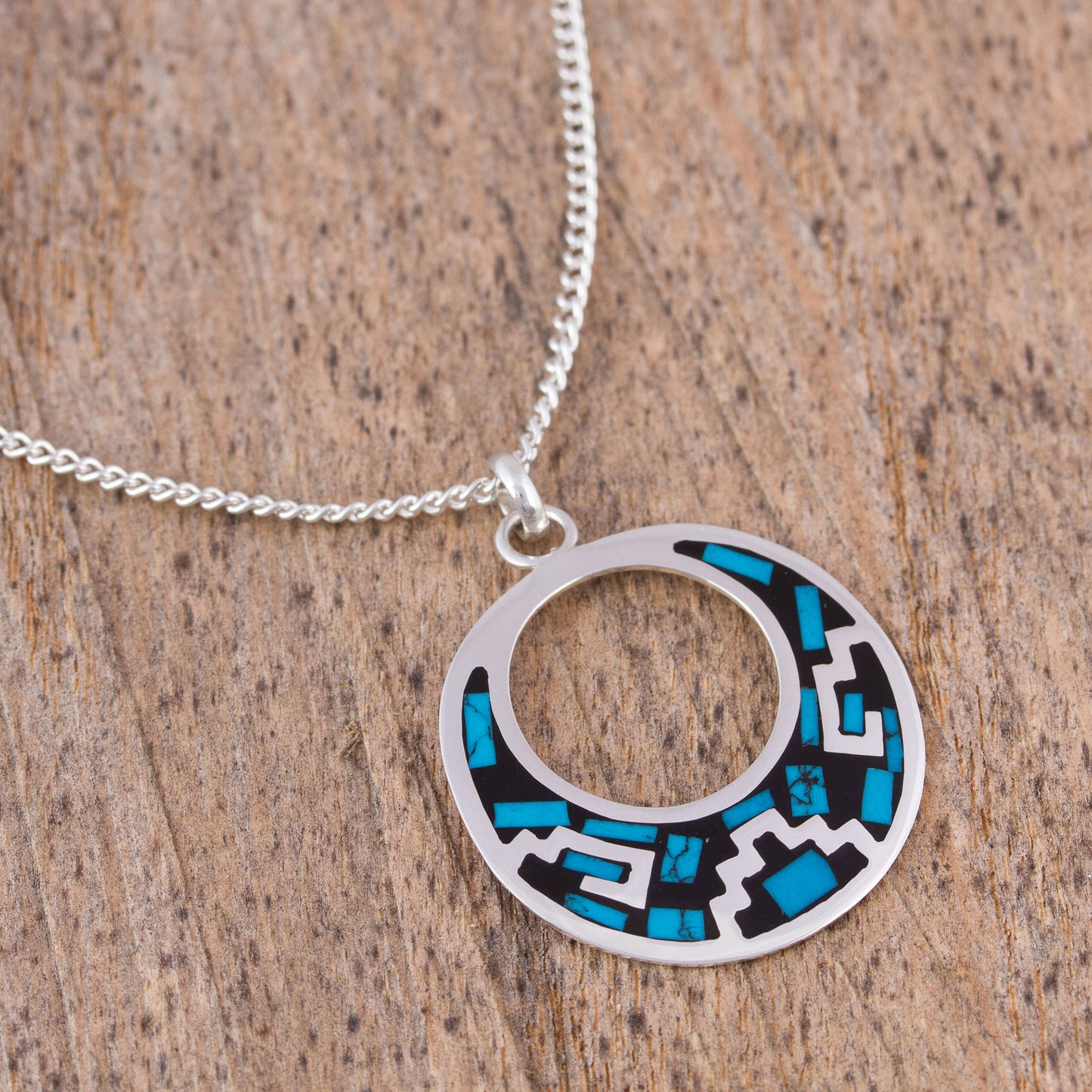 Window of History Geometric Turquoise Pendant Necklace from Mexico