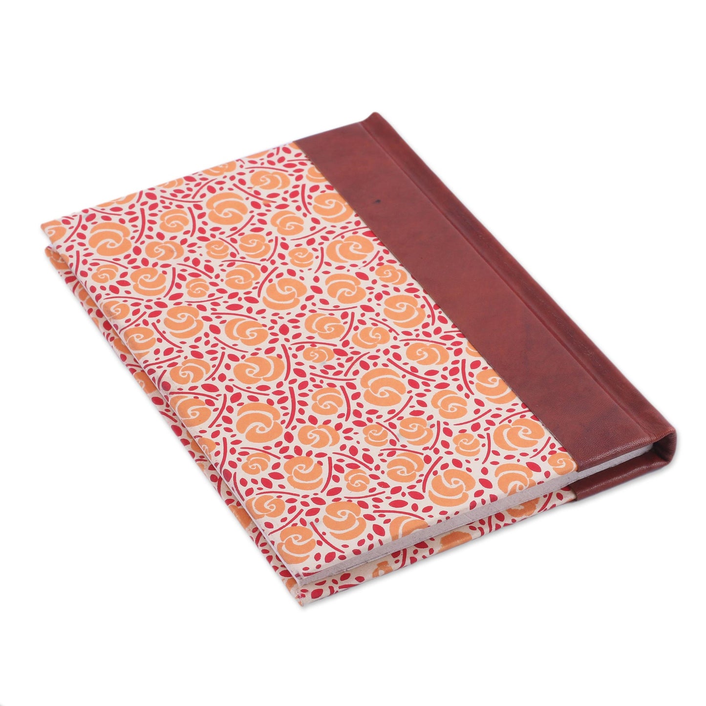 Sunny Blossoms Handcrafted Floral Leather-Accented Journal from India