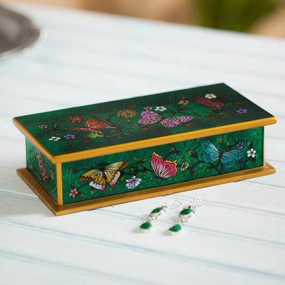 Butterfly Jubilee In Emerald Glass & Wood Box