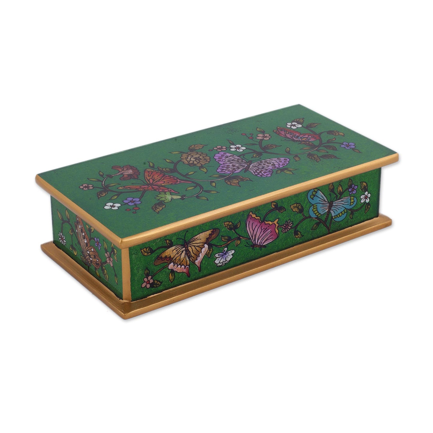 Butterfly Jubilee In Emerald Glass & Wood Box