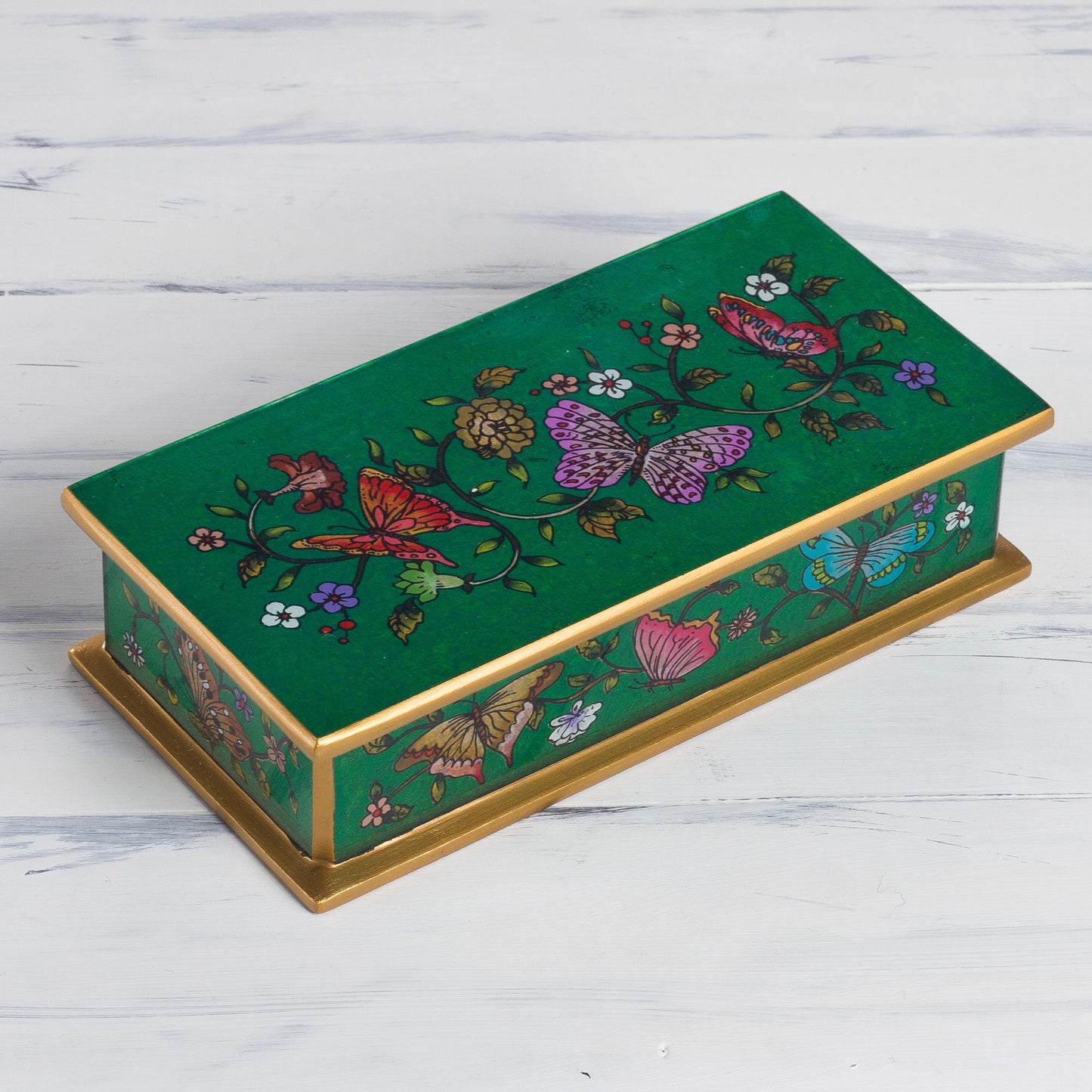 Butterfly Jubilee In Emerald Glass & Wood Box