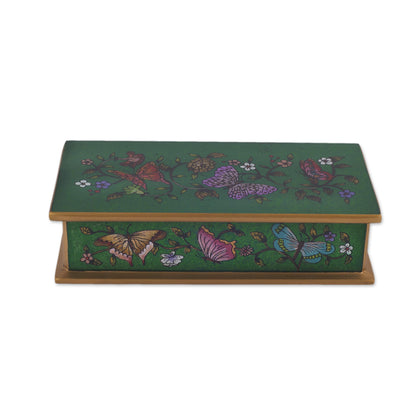 Butterfly Jubilee In Emerald Glass & Wood Box