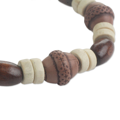 Earthy Charm Wood and Recycled Plastic Beaded Stretch Bracelet from Ghana