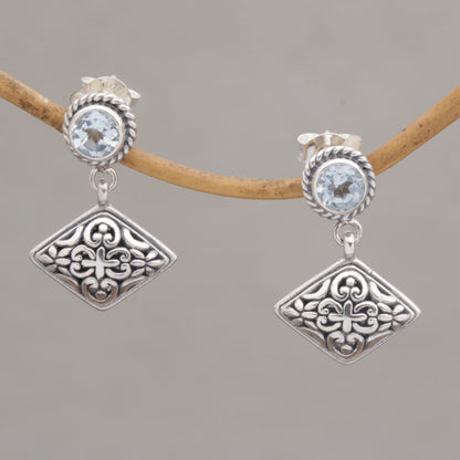 Diamond Dew Blue Topaz Dangle Earrings with Diamond Shapes from Bali