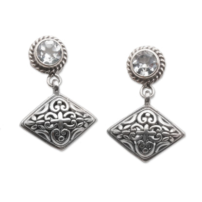 Diamond Dew Blue Topaz Dangle Earrings with Diamond Shapes from Bali