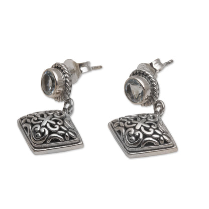 Diamond Dew Blue Topaz Dangle Earrings with Diamond Shapes from Bali