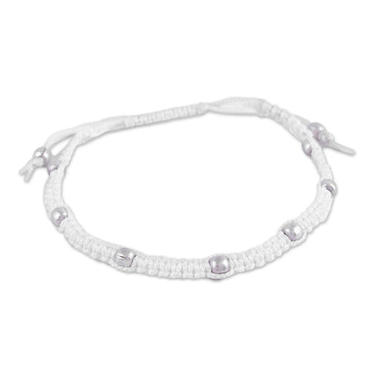 Peaceful Song in Snow White Sterling Silver Beaded Bracelet in Snow White from India