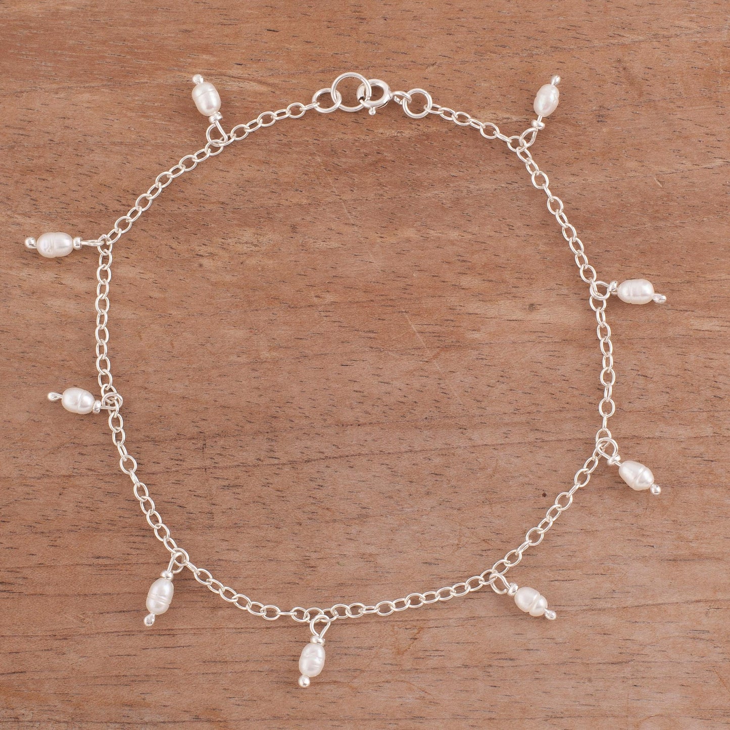 Fresh Walk Dangling Cultured Pearl and Sterling Silver Anklet from Peru