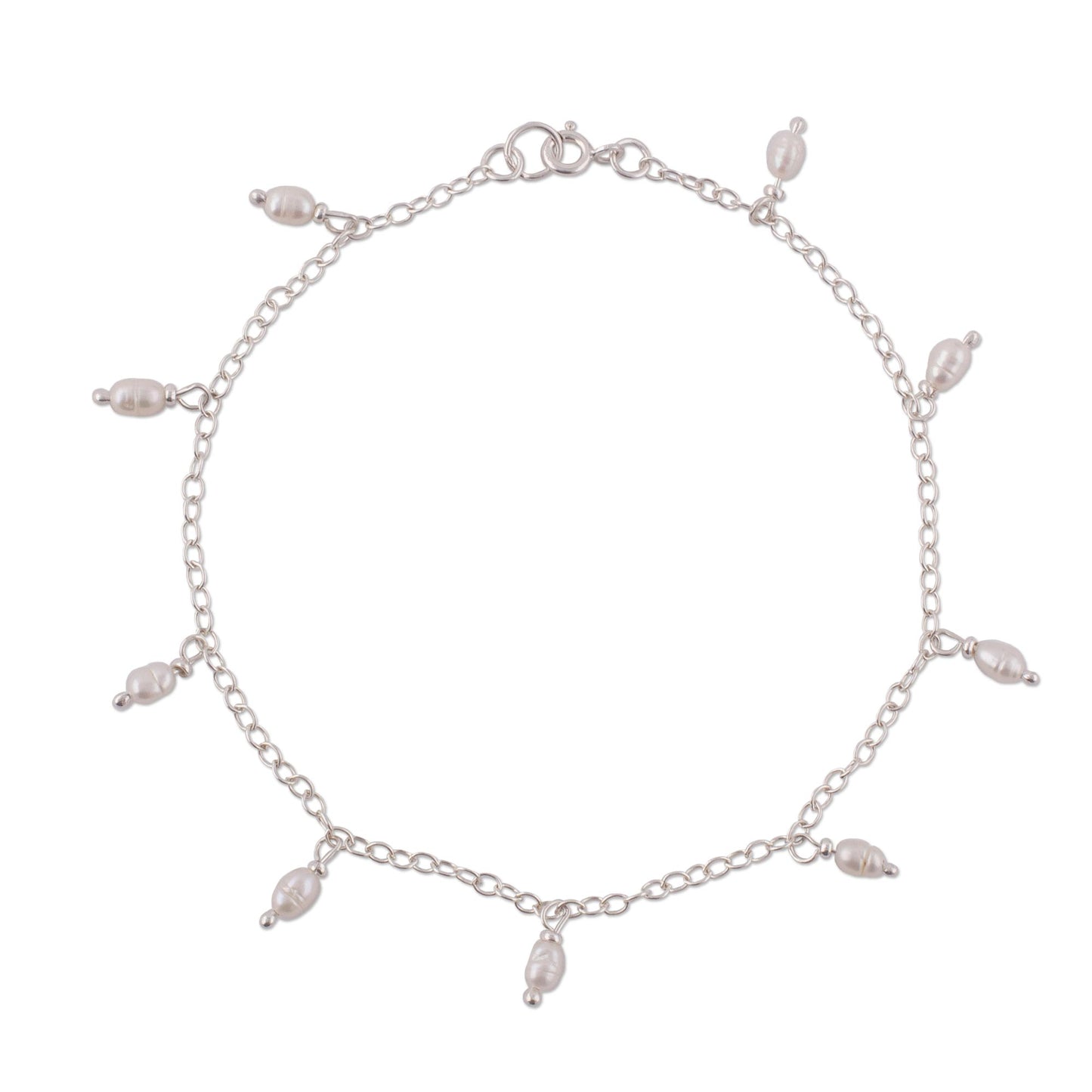 Fresh Walk Dangling Cultured Pearl and Sterling Silver Anklet from Peru