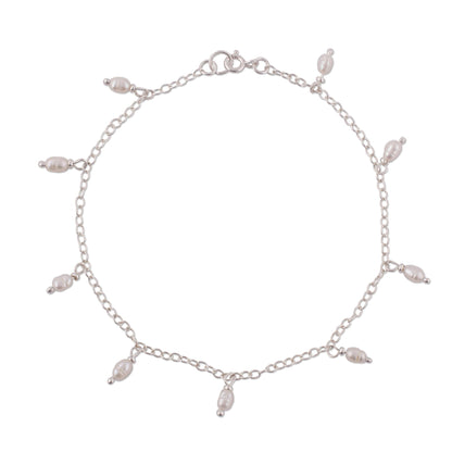 Fresh Walk Dangling Cultured Pearl and Sterling Silver Anklet from Peru