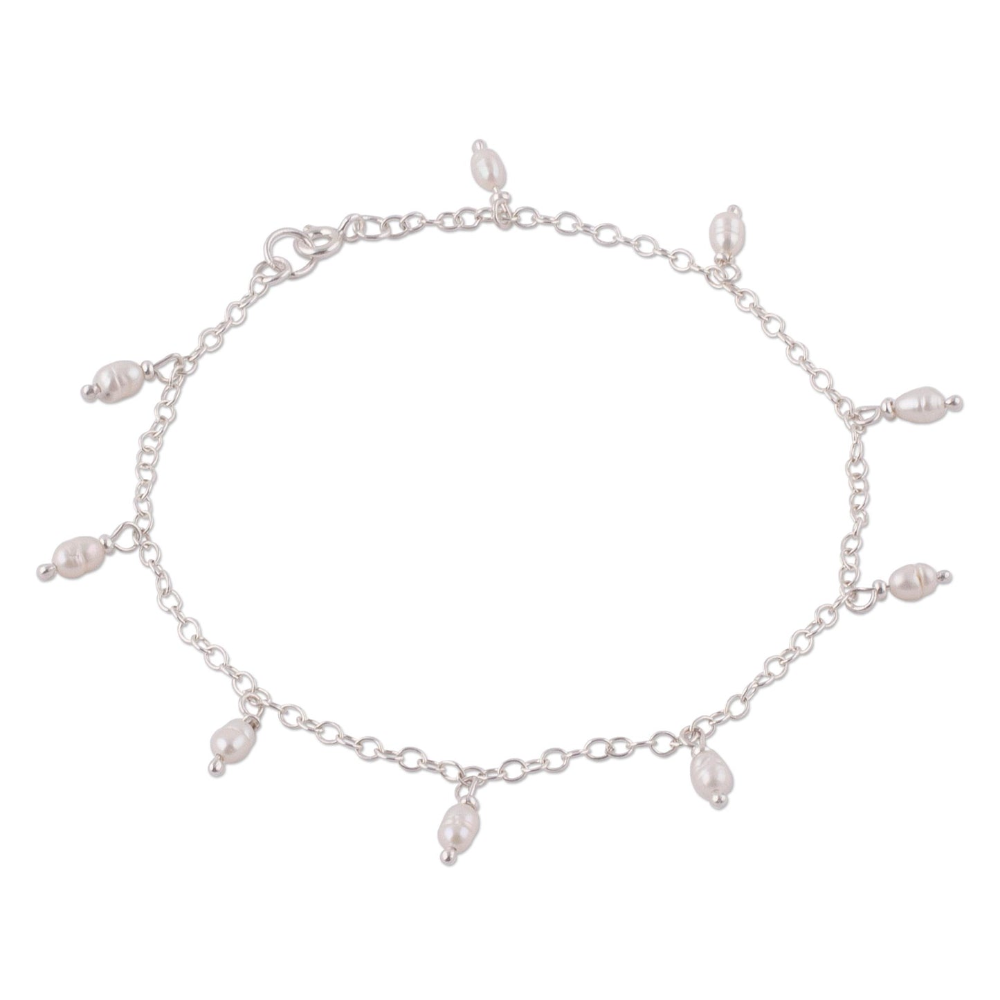 Fresh Walk Dangling Cultured Pearl and Sterling Silver Anklet from Peru