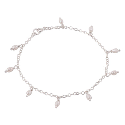 Fresh Walk Dangling Cultured Pearl and Sterling Silver Anklet from Peru
