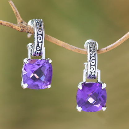 Buddha Hoops Amethyst Dangle Earrings