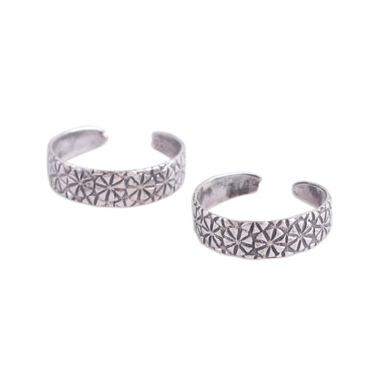 Floral Saga Pair of Floral Sterling Silver Toe Rings from India