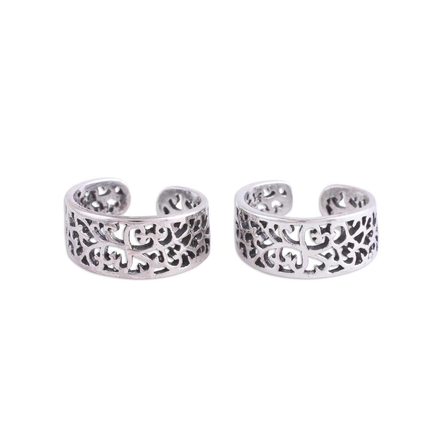 Alluring Vines Artisan Crafted Sterling Silver Toe Rings (Pair) from India