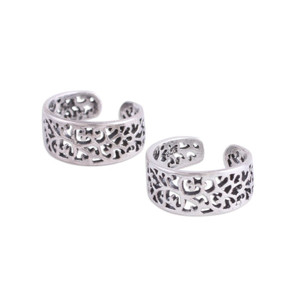 Alluring Vines Artisan Crafted Sterling Silver Toe Rings (Pair) from India