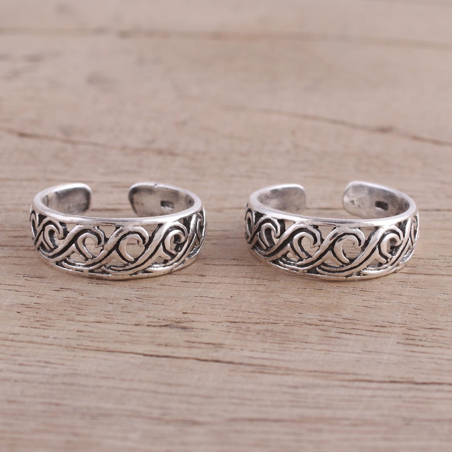 Fascinating Swirls Handcrafted Sterling Silver Pair of Toe Rings from India