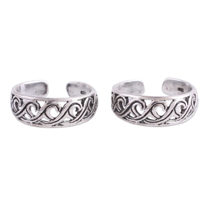 Fascinating Swirls Handcrafted Sterling Silver Pair of Toe Rings from India