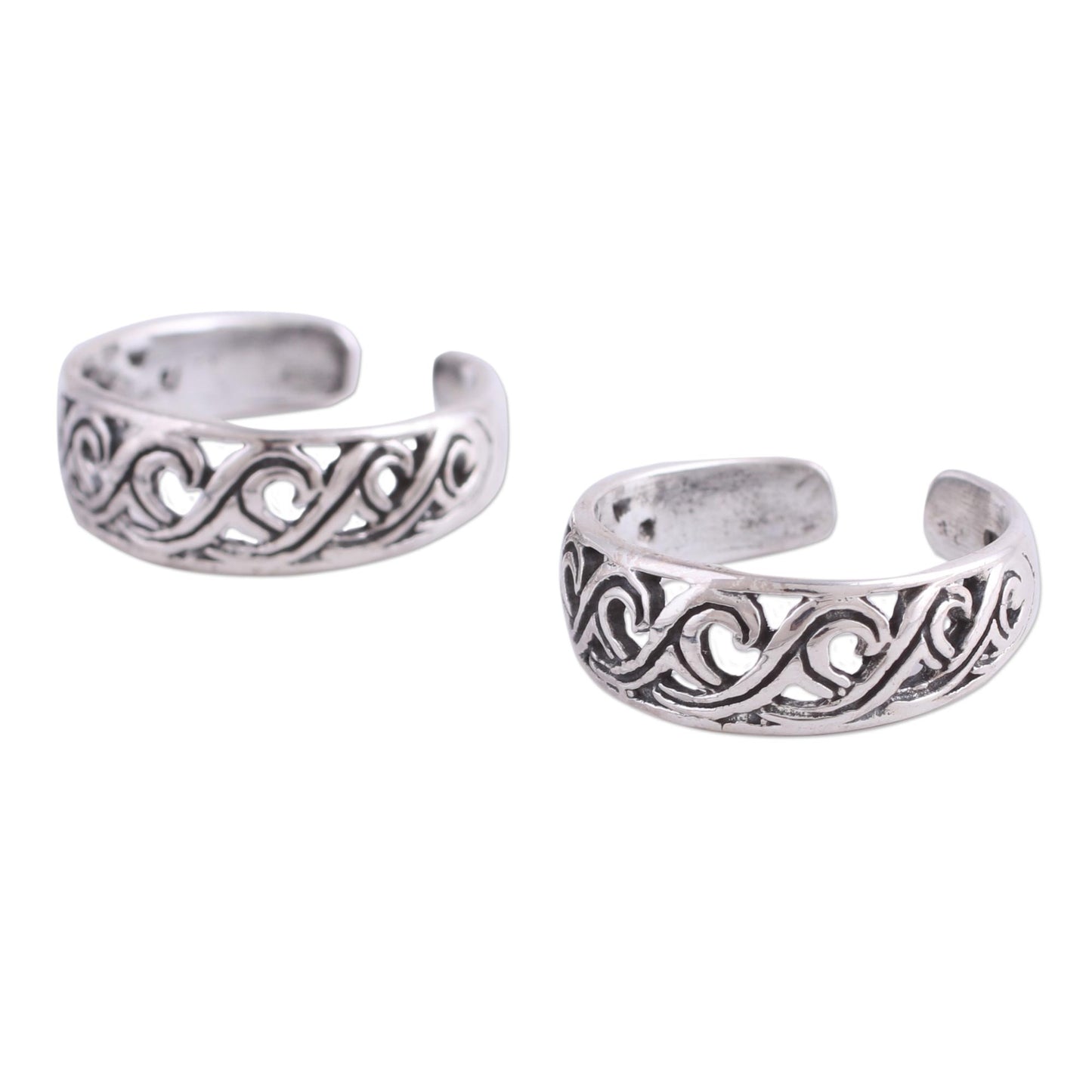 Fascinating Swirls Handcrafted Sterling Silver Pair of Toe Rings from India