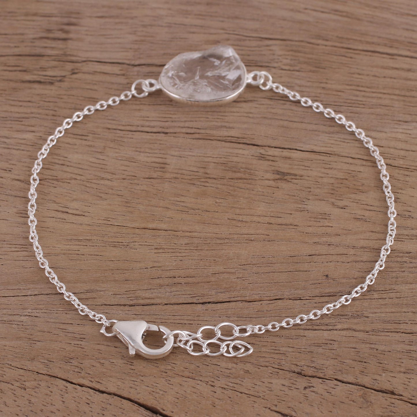 Trendy Egg Quartz and Sterling Silver Pendant Bracelet from India