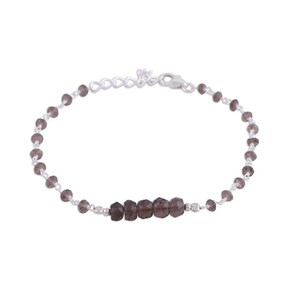 Luminous Brown Handcrafted Smoky Quartz and Sterling Silver Link Bracelet