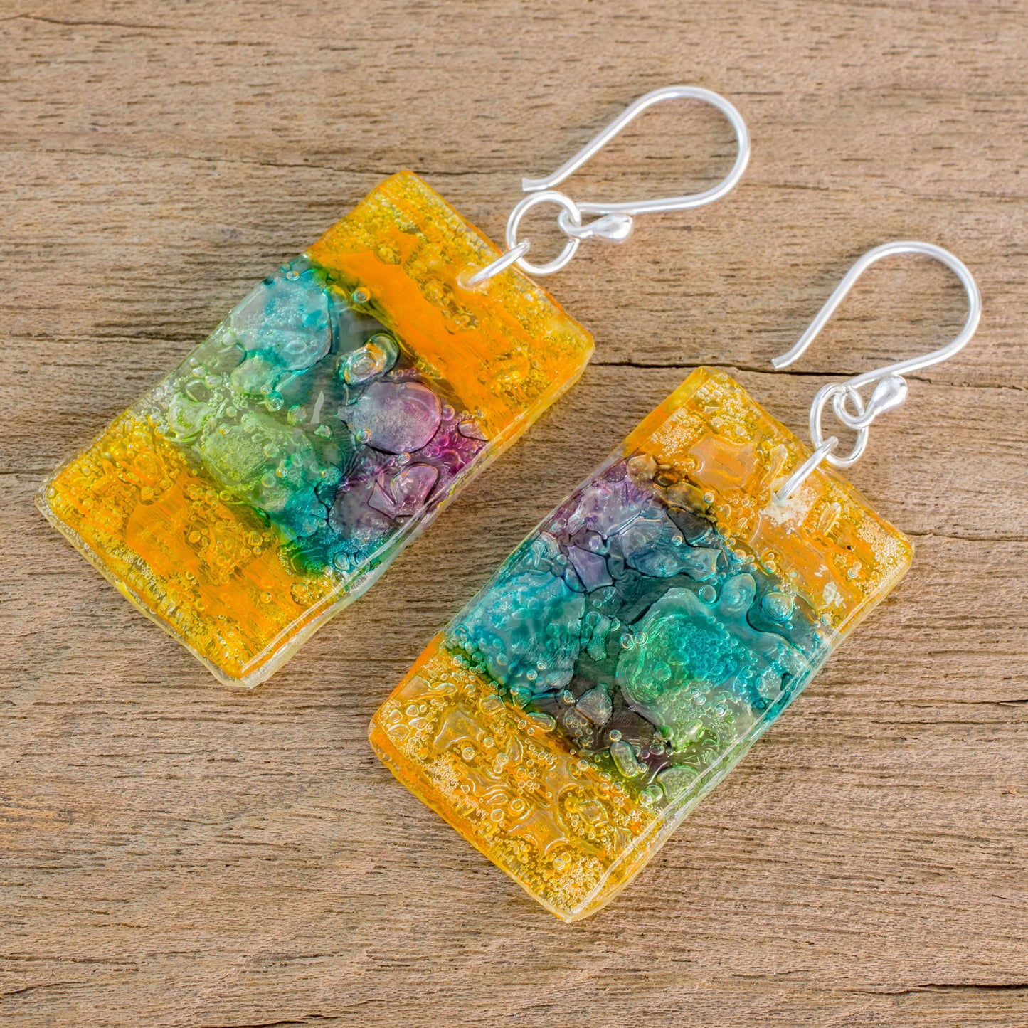 Celebrate Creativity Colorful Recycled CD Dangle Earrings from Guatemala