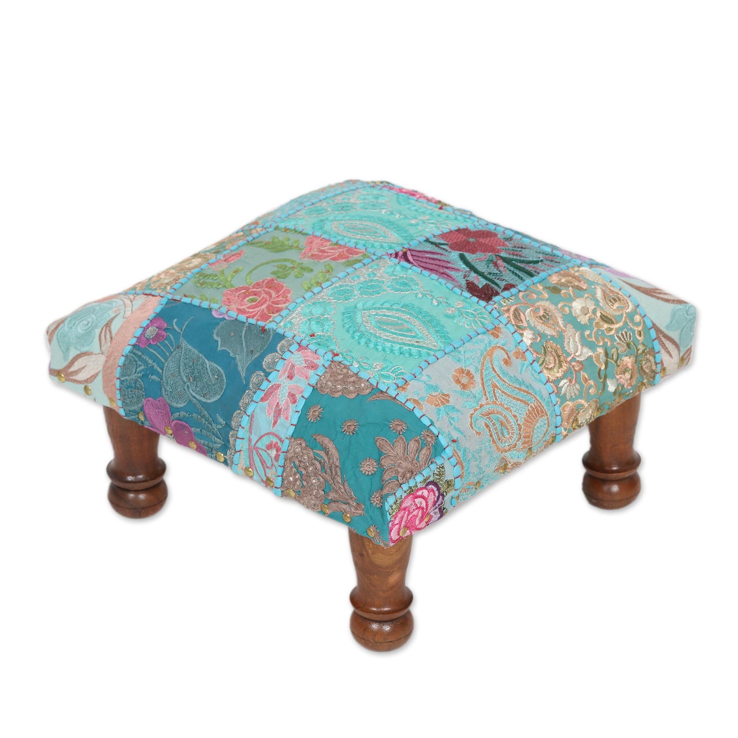 Rajasthani Patchwork Fair Trade Embellished Ottoman Foot Stool from India