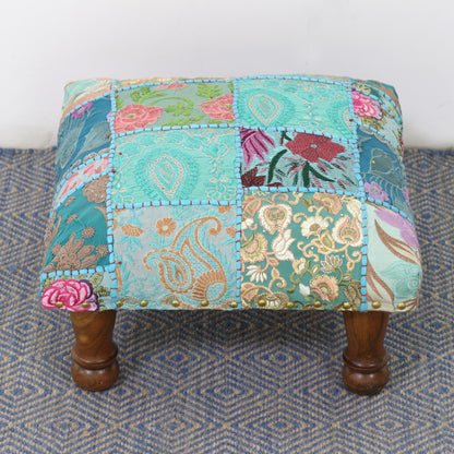 Rajasthani Patchwork Fair Trade Embellished Ottoman Foot Stool from India