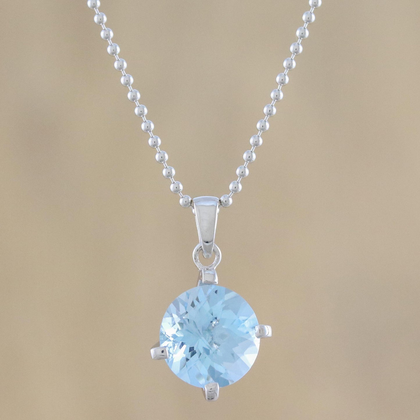 Blue Brilliance Circular Faceted Topaz Pendant Necklace from Thailand