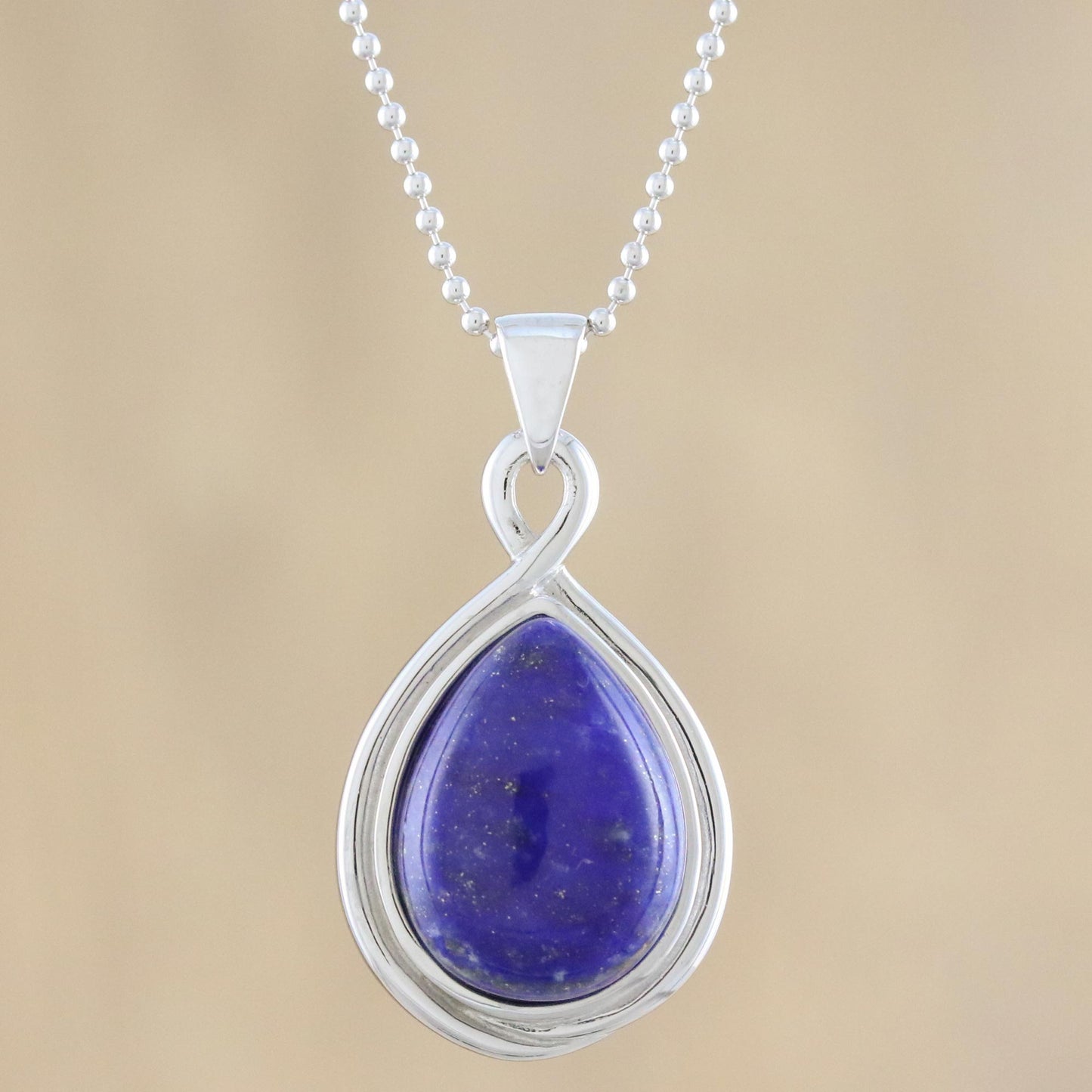 Glamorous Twist Drop-Shaped Lapis Lazuli Pendant Necklace from Thailand