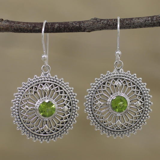 Green Suns Peridot Silver Dangle Earrings