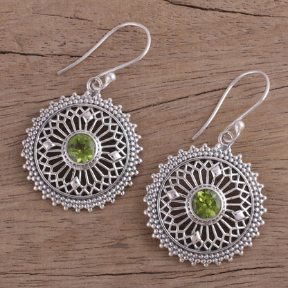 Green Suns Peridot Silver Dangle Earrings