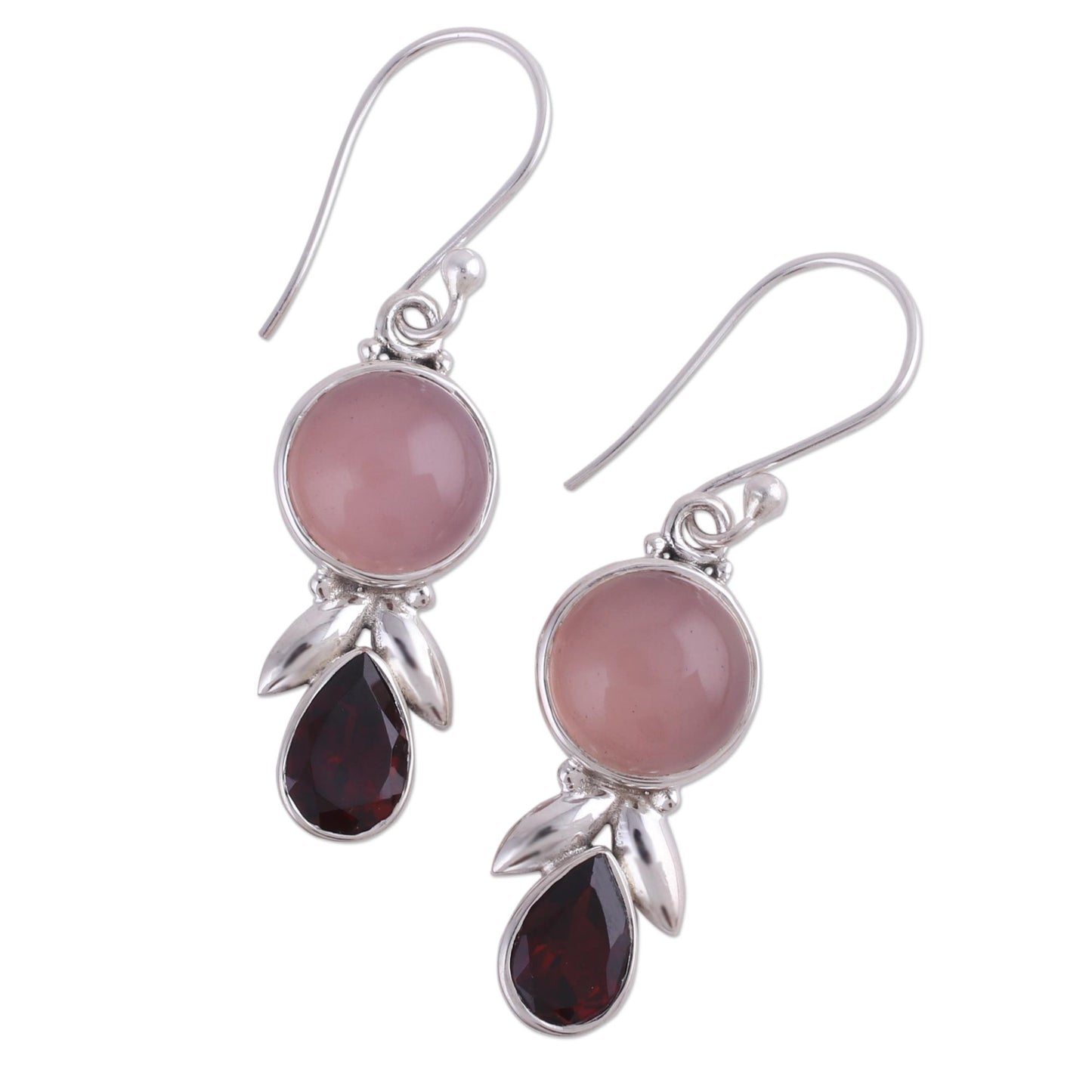 Radiant Gleam Garnet and Pink Chalcedony Dangle Earrings from India